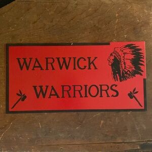 VTG. 60s- 70s Warwick Warriors thin metal locker room sign. 6 x 12